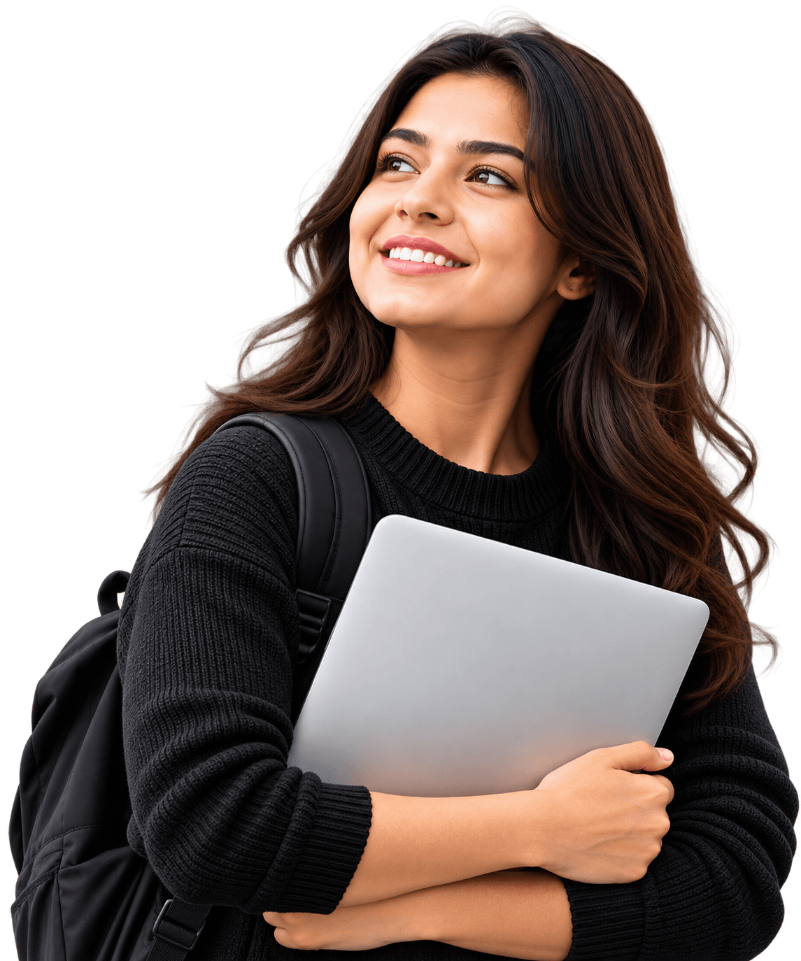 Smiling student holding laptop